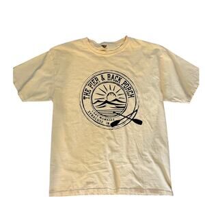 Blue 84 Brand The Pier and Back Porch Lake Wawasee Yellow T Shirt Size Large EUC